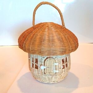 🍄 Wicker Rattan Mushroom Fairy House Purse Cottagecore NWOT Woven Lolita Whimsy